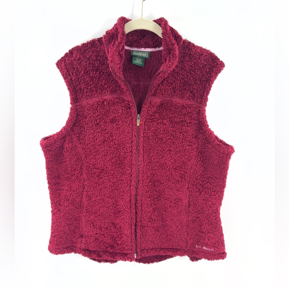 LL Bean Chenille Fuzzy Sherpa Vest Womens Size XL Soft Sleeveless Jacket Outdoor
